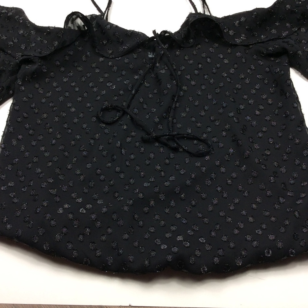 Black shimmer off shoulder top
